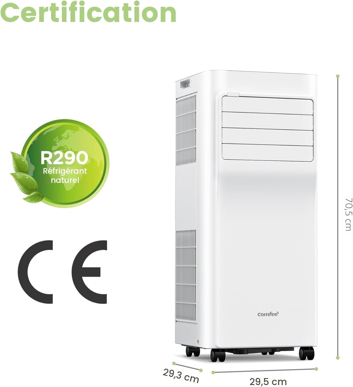 Comfee Breezy Cool 2.6 climatiseur mobile connecté 9000 BTU 2,6 kW 3-en-1, R290, app, 33 m²