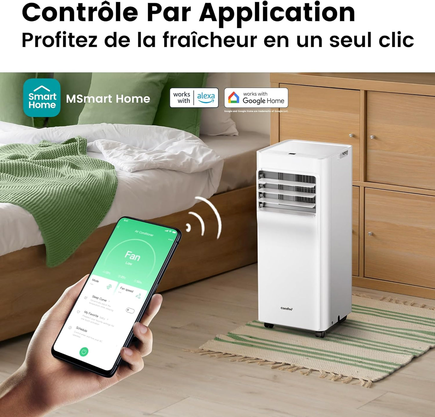 Comfee Breezy Cool 2.0 climatiseur mobile connecté 7000 BTU 2,0 kW 3-en-1, R290, app, 25 m²